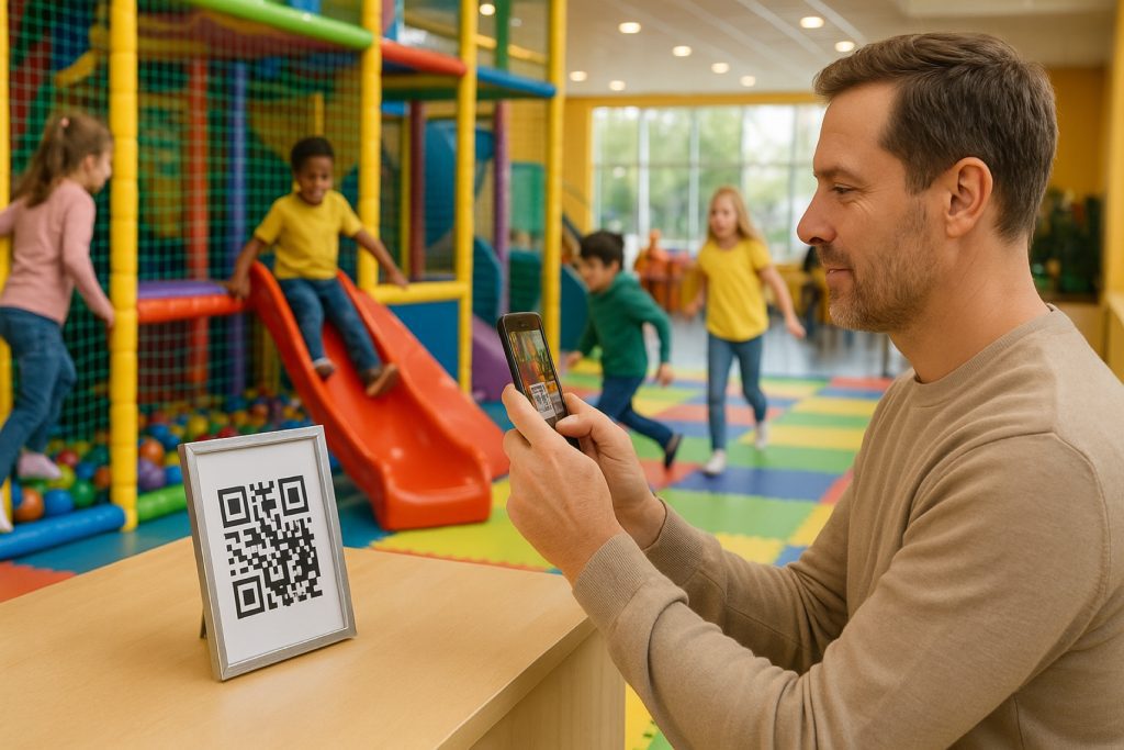 Un tata se inscrie in programul de fidelitate oferit de locul de joaca, folosind Cardora